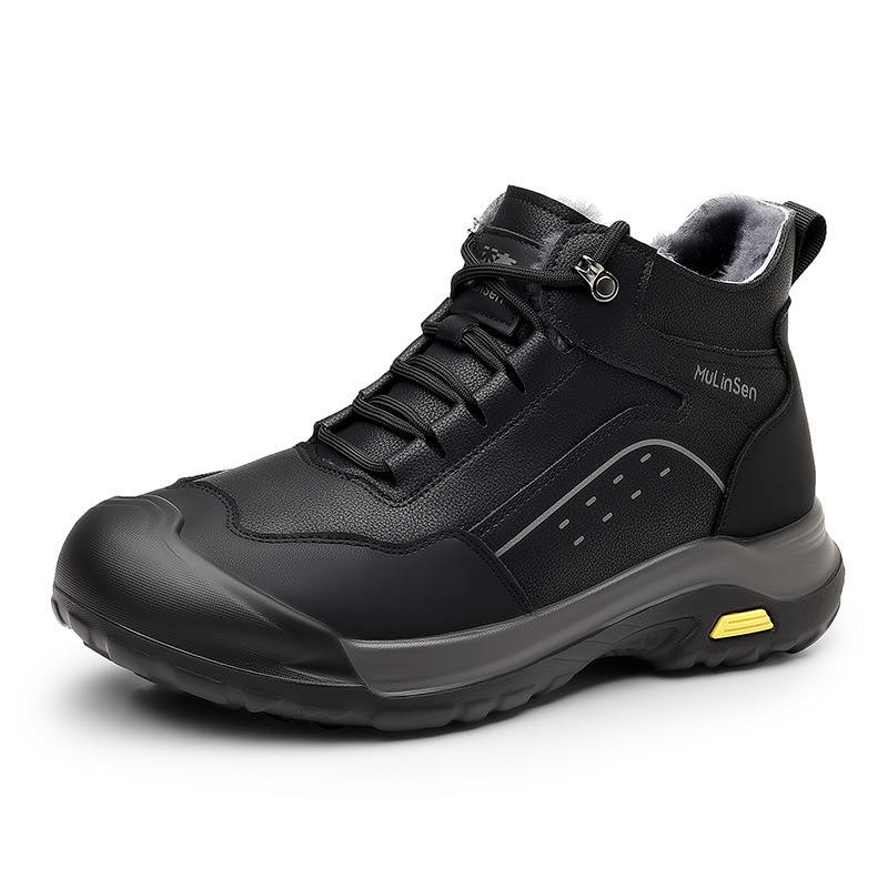 Pánske zimné vysoké topánky na sneh s kožušinovou podšívkou, dvojvrstvový vrchný materiál z kože, gumová podrážka, protišmyk, zima 2025