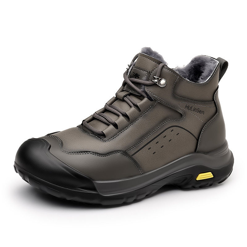 Pánske zimné vysoké topánky na sneh s kožušinovou podšívkou, dvojvrstvový vrchný materiál z kože, gumová podrážka, protišmyk, zima 2025