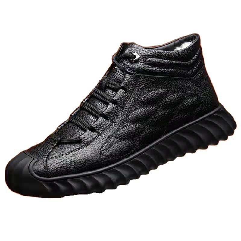 Mužské snehové čižmy: teplá vrchná časť z kože a kožušiny, gumová podrážka, šnurovanie vpredu