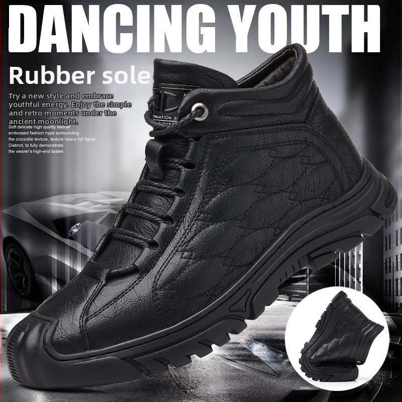 Mužské snehové čižmy: teplá vrchná časť z kože a kožušiny, gumová podrážka, šnurovanie vpredu