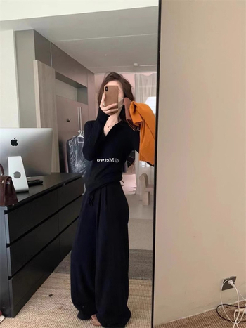 Pulover tricotat în stil coreean, călduros, guler semi-deschis, croială slim, mâneci lungi, culoare solidă