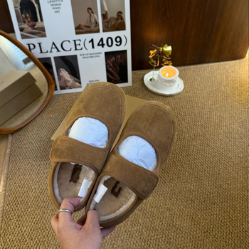 Παπούτσια Mary Jane με Velcro κλείσιμο, PU πάνω μέρος, επένδυση από συνθετικό κοντό βελούδο, στρογγυλή μύτη, χαμηλό τακούνι