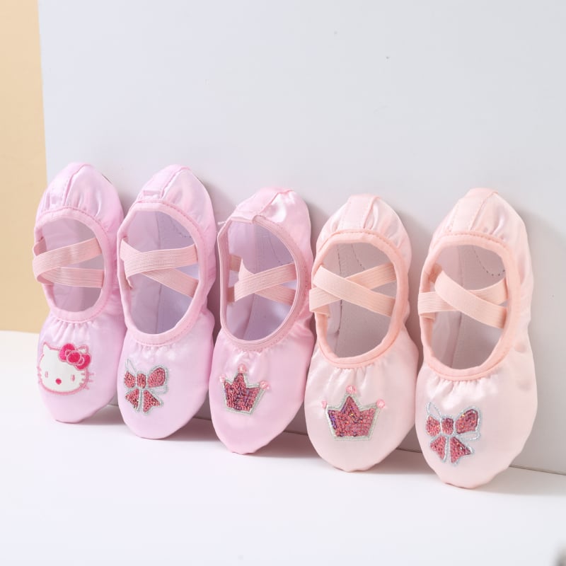 Pantofi de dans pentru copii, cu partea superioară din mătase și talpa din piele, pentru balet, dans modern și latino, respirabili, impermeabili