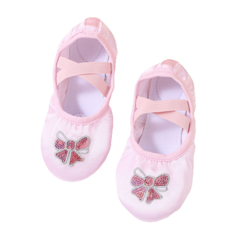 Pantofi de dans pentru copii, cu partea superioară din mătase și talpa din piele, pentru balet, dans modern și latino, respirabili, impermeabili