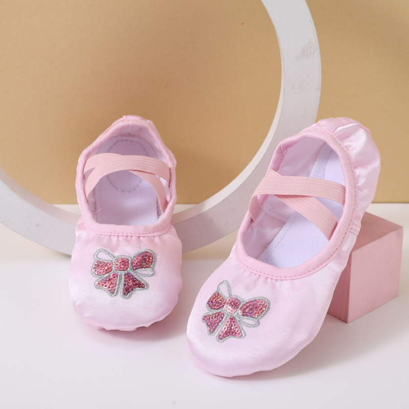 Pantofi de dans pentru copii, cu partea superioară din mătase și talpa din piele, pentru balet, dans modern și latino, respirabili, impermeabili