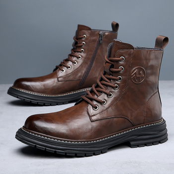 Martin topánky pre mužov, pravá koža, hrubá gumová podrážka, protišmykové pracovné topánky, vintage britský štýl, zateplené fleecovou podšívkou