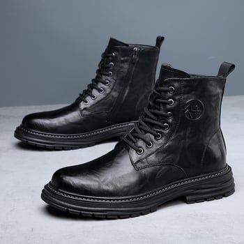 Martin topánky pre mužov, pravá koža, hrubá gumová podrážka, protišmykové pracovné topánky, vintage britský štýl, zateplené fleecovou podšívkou