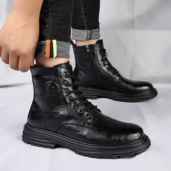 Martin topánky pre mužov, pravá koža, hrubá gumová podrážka, protišmykové pracovné topánky, vintage britský štýl, zateplené fleecovou podšívkou