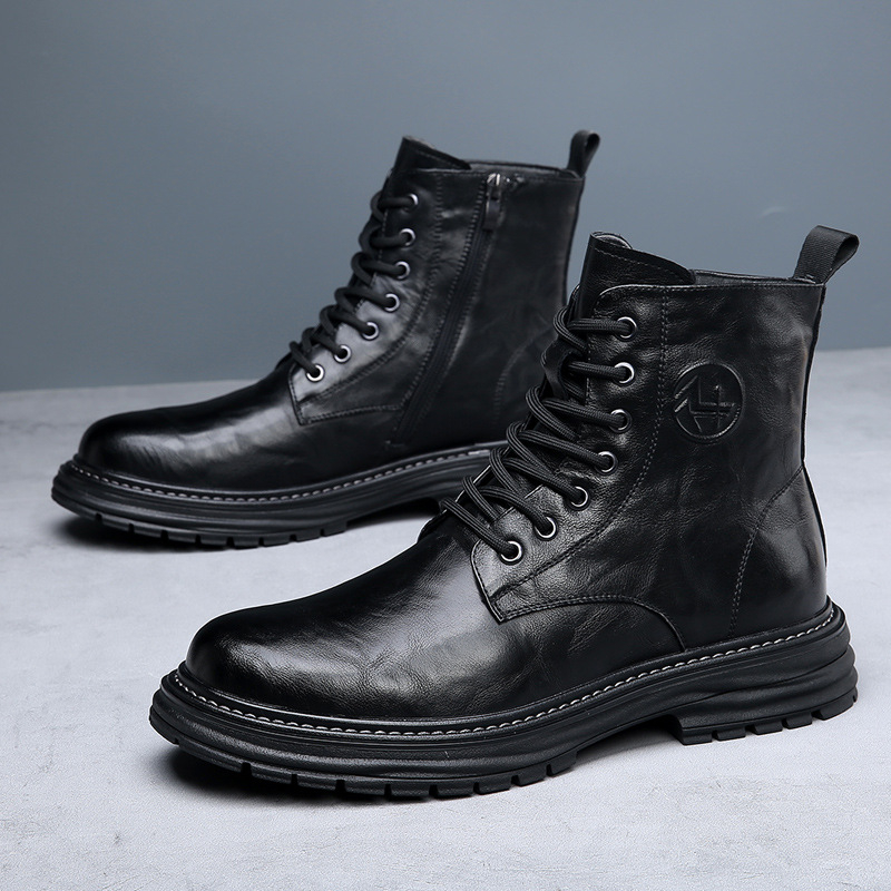 Martin topánky pre mužov, pravá koža, hrubá gumová podrážka, protišmykové pracovné topánky, vintage britský štýl, zateplené fleecovou podšívkou