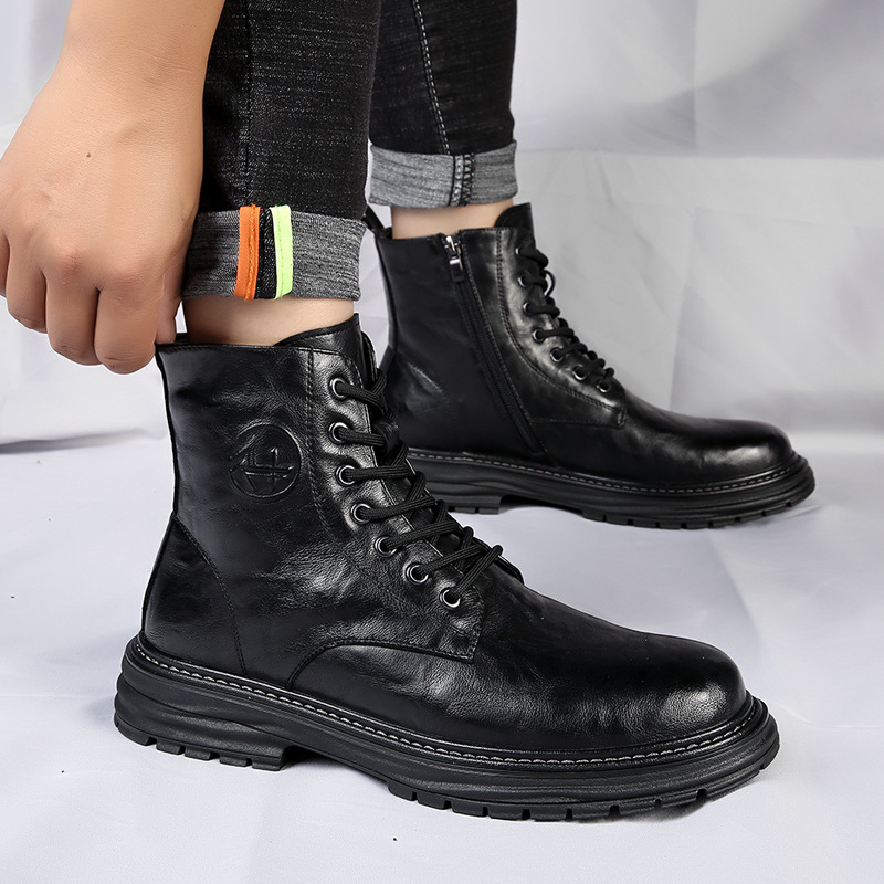 Martin topánky pre mužov, pravá koža, hrubá gumová podrážka, protišmykové pracovné topánky, vintage britský štýl, zateplené fleecovou podšívkou