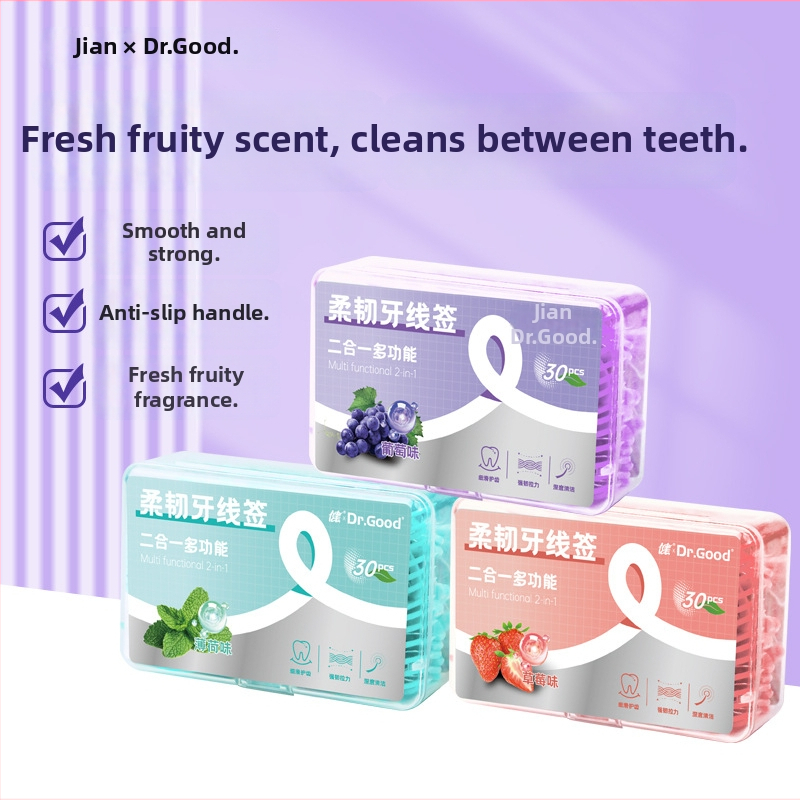 Dentálny niť Jian – ovocná príchuť, plastový materiál, jednorázová, 30–50 kusov v balení