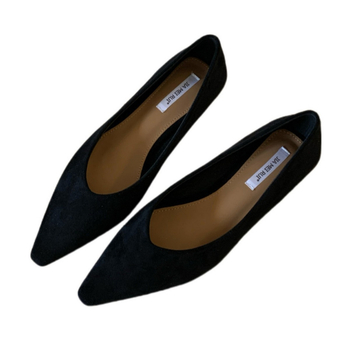 Női Mary Jane cipő, hegyes orr, alacsony ferde sarok, velúr felsőrész, gumírozott talp, slip-on