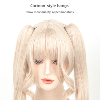 COS paruka s odnímateľnou dvojitou copou, kučeravé vlasy, vysokoteplotné hodvábne vlasy, mechanická výroba, nie je možné farbiť, model MGA-Y0028