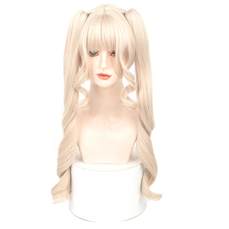 COS paruka s odnímateľnou dvojitou copou, kučeravé vlasy, vysokoteplotné hodvábne vlasy, mechanická výroba, nie je možné farbiť, model MGA-Y0028