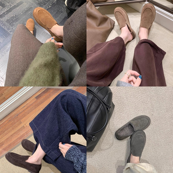 Γυναικεία παπούτσια από βελούδινο επάνω μέρος, εσωτερική επένδυση από τεχνητή γούνα, χωρίς κορδόνια, στρογγυλή μύτη, καουτσούκ σόλα