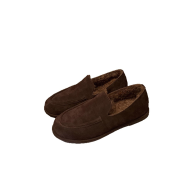 Γυναικεία παπούτσια από βελούδινο επάνω μέρος, εσωτερική επένδυση από τεχνητή γούνα, χωρίς κορδόνια, στρογγυλή μύτη, καουτσούκ σόλα