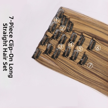 Parochňa 7PS, Sada 7 dielov s klipmi, Domáce hodvábne vlasy, Mechanické spracovanie, Rovné vlasy, pre ženy