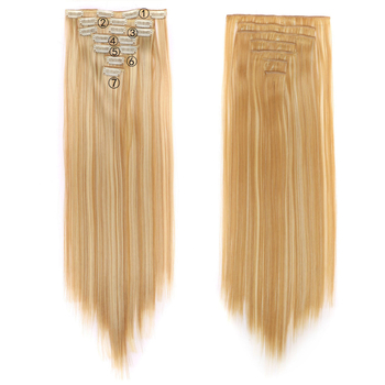 Parochňa 7PS, Sada 7 dielov s klipmi, Domáce hodvábne vlasy, Mechanické spracovanie, Rovné vlasy, pre ženy