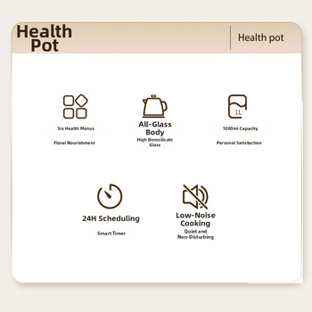 Sklenená kanvica na zdravie 1L, 220V, 400–500W, Digitálny termostat, Mikroprocesorové ovládanie