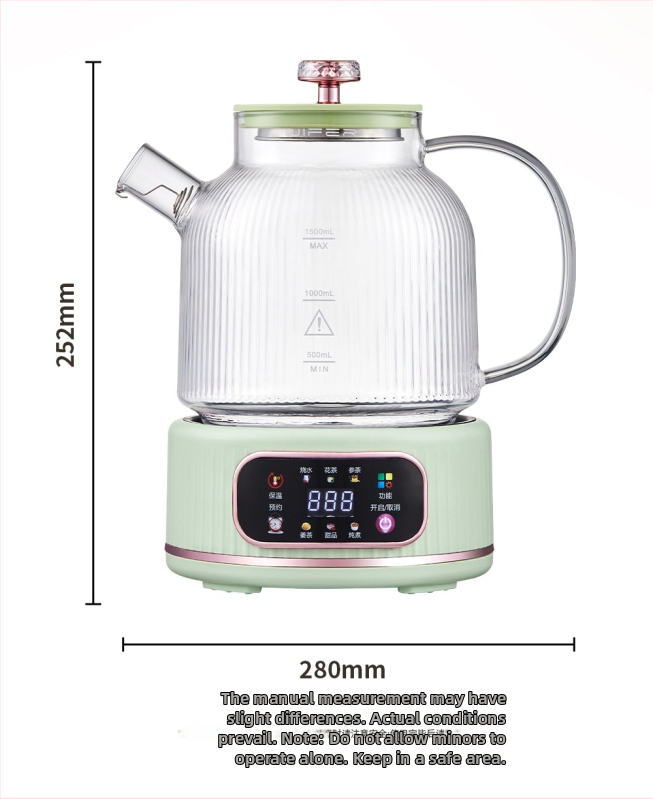 Sklenená kanvica na zdravie 1L, 220V, 400–500W, Digitálny termostat, Mikroprocesorové ovládanie