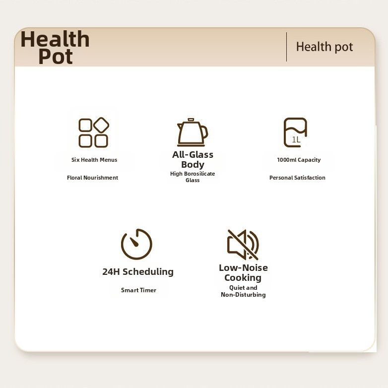 Sklenená kanvica na zdravie 1L, 220V, 400–500W, Digitálny termostat, Mikroprocesorové ovládanie