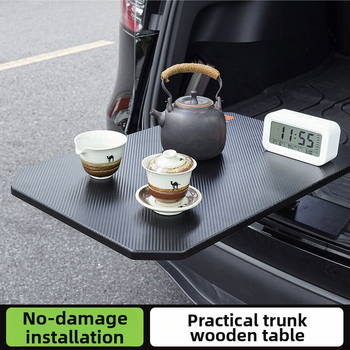CHONGTENG Stolík do batožinového priestoru auta – drevený, zapínanie na klik, zloženie, demontáž, rotácia