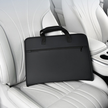 Sklopná autosedlová doska s koženým vreckom na sedadlo a držiakom na notebook — multifunkčná, nástenná inštalácia, materiál 8923769, Bymaocar