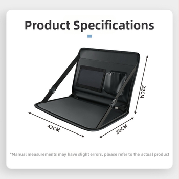 Sklopná autosedlová doska s koženým vreckom na sedadlo a držiakom na notebook — multifunkčná, nástenná inštalácia, materiál 8923769, Bymaocar