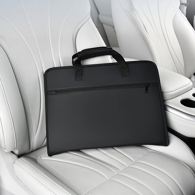 Sklopná autosedlová doska s koženým vreckom na sedadlo a držiakom na notebook — multifunkčná, nástenná inštalácia, materiál 8923769, Bymaocar