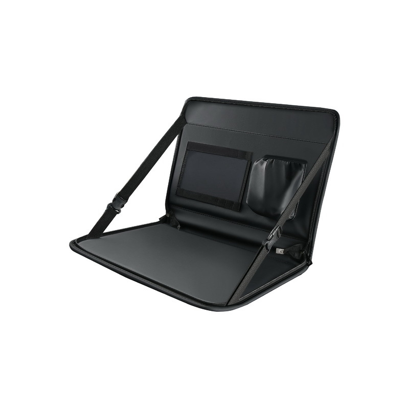 Sklopná autosedlová doska s koženým vreckom na sedadlo a držiakom na notebook — multifunkčná, nástenná inštalácia, materiál 8923769, Bymaocar