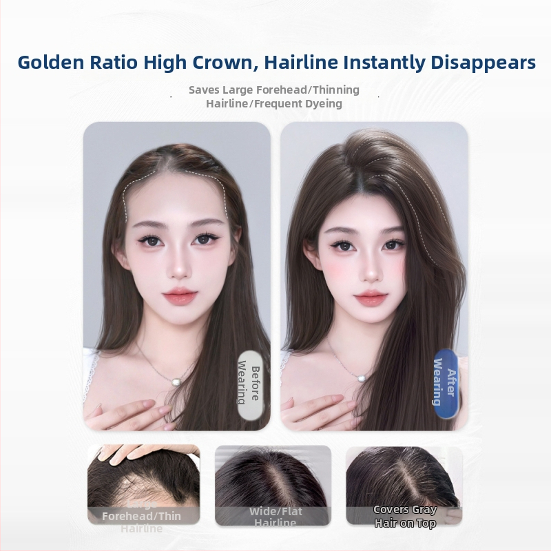 Női Wig Patch — Valódi emberi haj, egyenes, kézzel szőtt, festhető, előre hajvonal patch