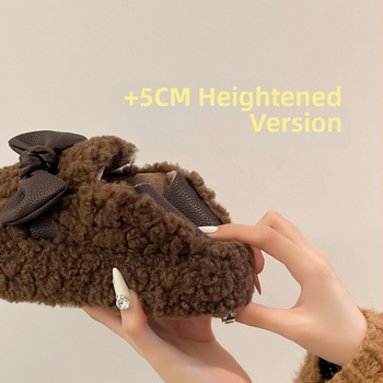 Γυναικείες παντόφλες-λοφέρ με γούνα, παχιά σόλα — βελούρ επάνω μέρος, εσωτερική επένδυση από τεχνητή γούνα, ύψος τακουνιού 3–5 cm, χαμηλός σχεδιασμός