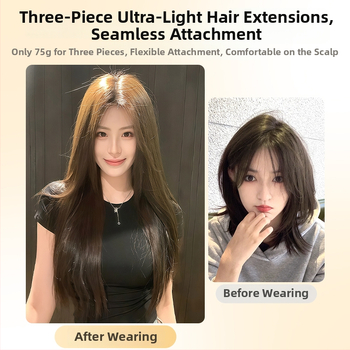 Ultra lengvas trijų dalių plaukų pratęsimas, tūrio didinimas, nematoma tikrų plaukų pagrindė, tiesūs plaukai, aukštos temperatūros šilkas
