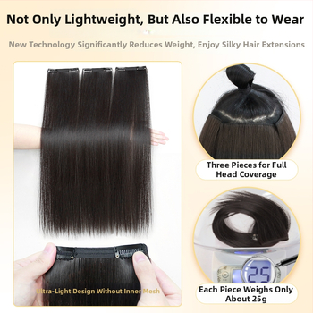 Ultra lengvas trijų dalių plaukų pratęsimas, tūrio didinimas, nematoma tikrų plaukų pagrindė, tiesūs plaukai, aukštos temperatūros šilkas