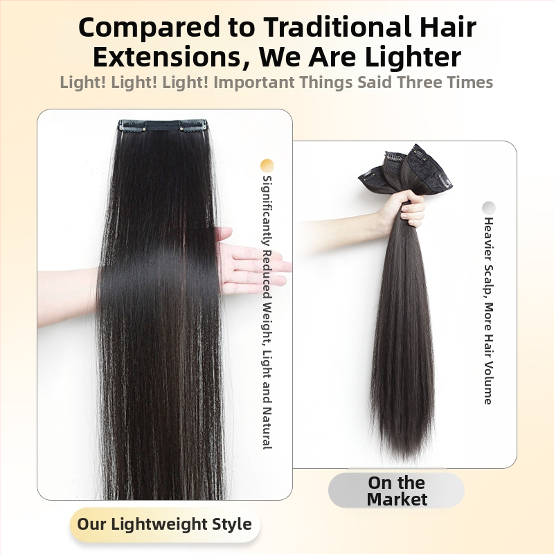 Ultra lengvas trijų dalių plaukų pratęsimas, tūrio didinimas, nematoma tikrų plaukų pagrindė, tiesūs plaukai, aukštos temperatūros šilkas