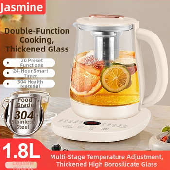 Zdravotná kanvička s jazmínom pre domáce a kancelárske použitie — sklenené telo, 1,8 L, 220 V, 500–1000 W, dotykový elektronický termostat