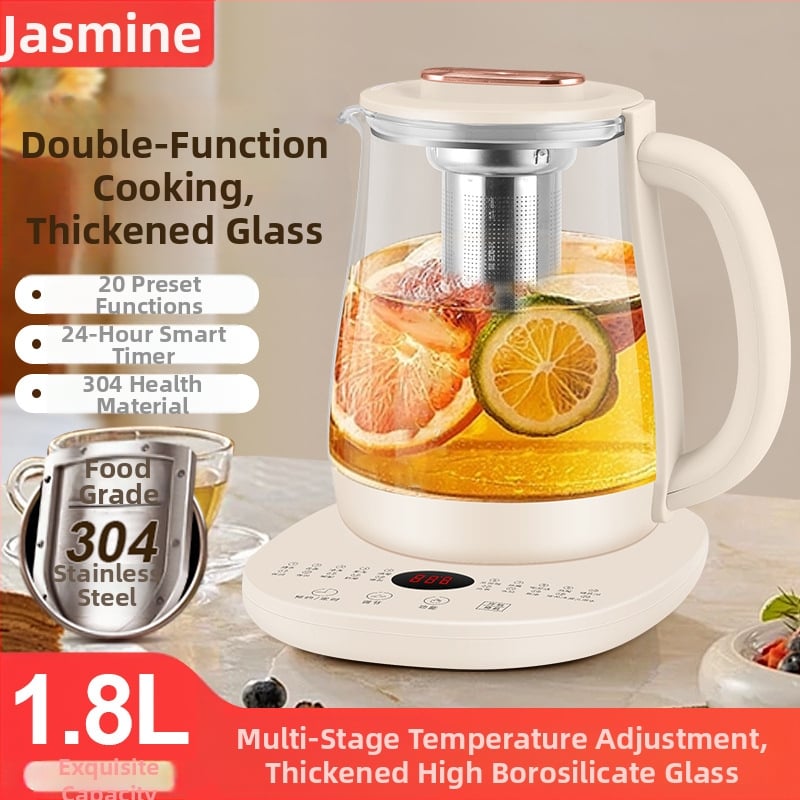 Zdravotná kanvička s jazmínom pre domáce a kancelárske použitie — sklenené telo, 1,8 L, 220 V, 500–1000 W, dotykový elektronický termostat