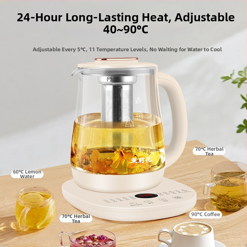 Zdravotná kanvička s jazmínom pre domáce a kancelárske použitie — sklenené telo, 1,8 L, 220 V, 500–1000 W, dotykový elektronický termostat