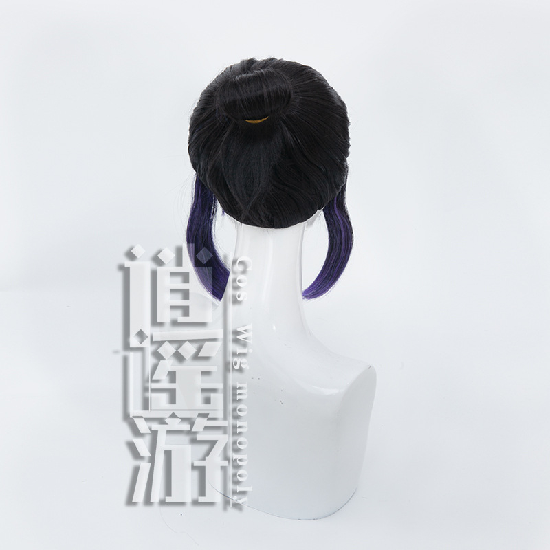 Cosplay paruka Shinobu Kocho (Insect Pillar), ponytail štýl, vysokoteplotné hodvábie, mechanická konštrukcia