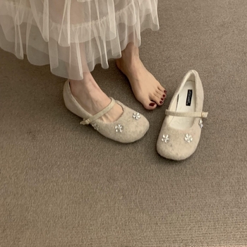 Pantofi Mary Jane pentru femei, vârf rotund, suprafață din pluș artificial, căptușeală din blană artificială, toc 6–8 cm