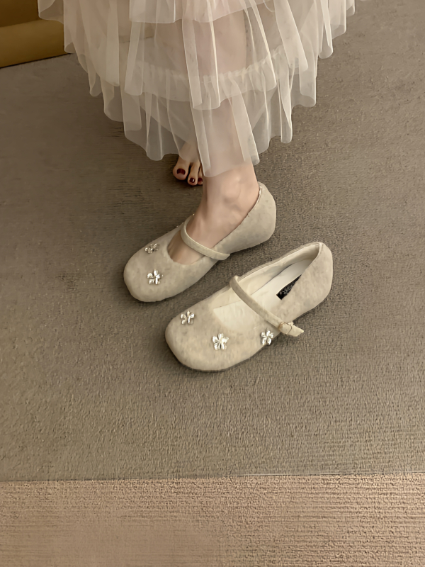 Pantofi Mary Jane pentru femei, vârf rotund, suprafață din pluș artificial, căptușeală din blană artificială, toc 6–8 cm