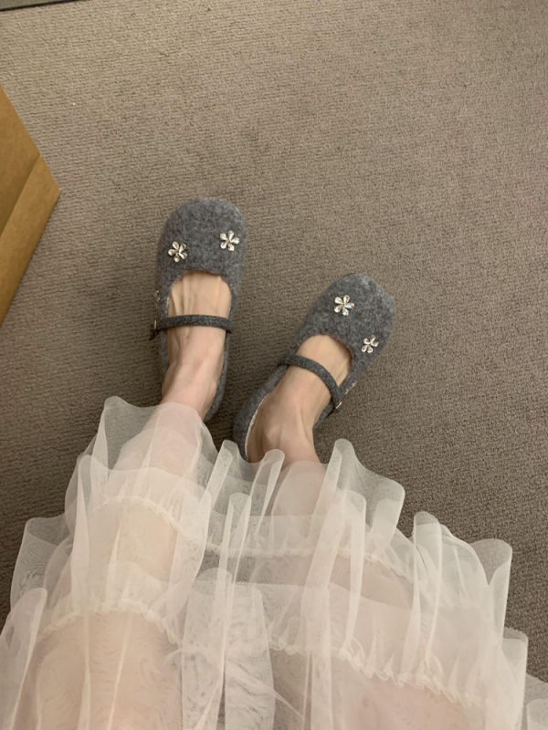 Pantofi Mary Jane pentru femei, vârf rotund, suprafață din pluș artificial, căptușeală din blană artificială, toc 6–8 cm