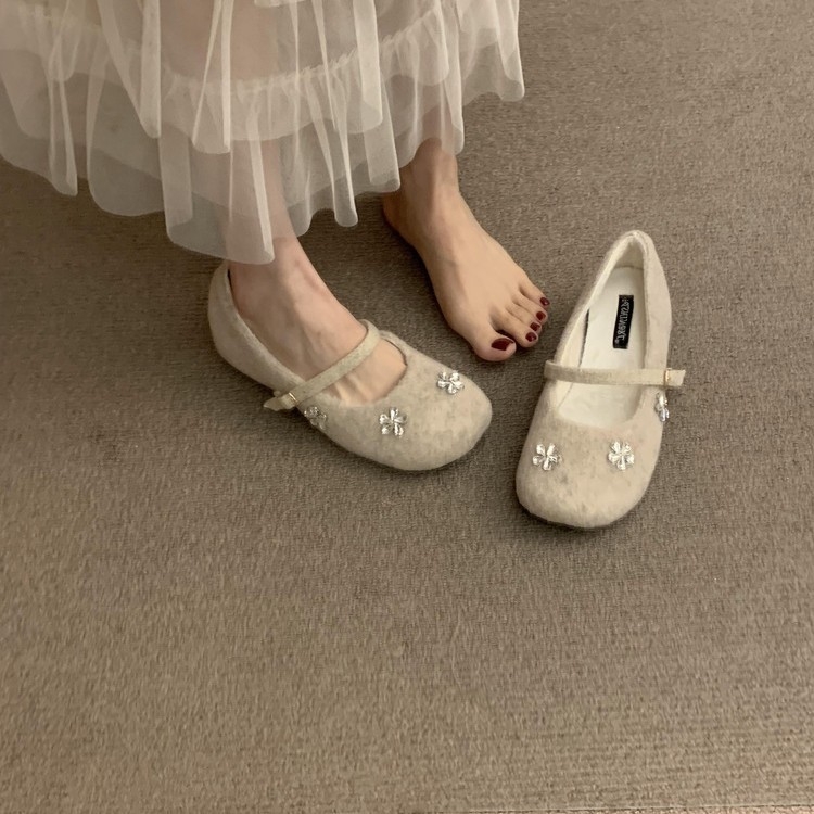 Pantofi Mary Jane pentru femei, vârf rotund, suprafață din pluș artificial, căptușeală din blană artificială, toc 6–8 cm