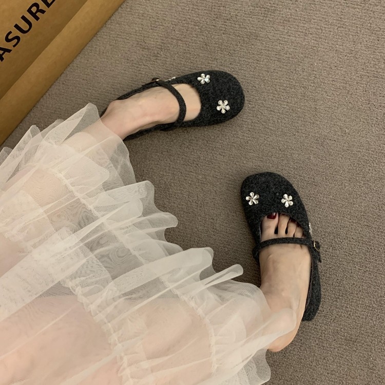 Pantofi Mary Jane pentru femei, vârf rotund, suprafață din pluș artificial, căptușeală din blană artificială, toc 6–8 cm