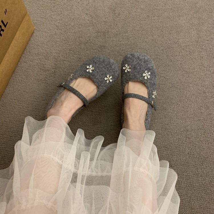 Pantofi Mary Jane pentru femei, vârf rotund, suprafață din pluș artificial, căptușeală din blană artificială, toc 6–8 cm