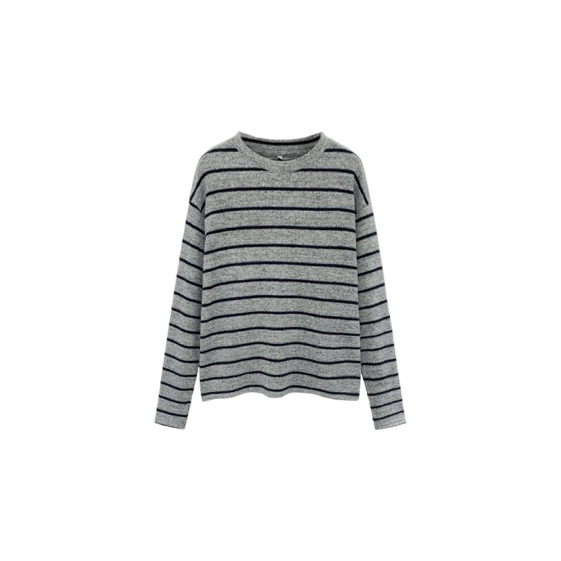 Pulover tricot cu mâneci lungi, guler rotund, croială lejeră, poliester, grosime regular, toamnă 2025, stil casual japonezo-coreean