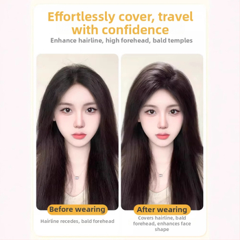 Príčesok z pravých vlasov, úplne ručne tkaný diel, frufru v tvare čísla 8 pre zakrytie línie vlasov; neviditeľný, prirodzený, ľahký a dýchajúci (Materiál: pravé vlasy; Spracovanie: ručné tkanie; Frufru: v tvare osmičky; Farbenie: povolené)