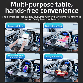 Viacfunkčný univerzálny stolík na volant auta, s držiakom na pohár a plávajúcim stolom v interiéri vozidla
