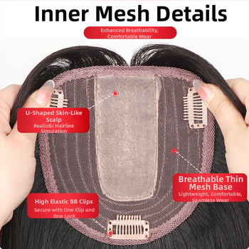 Patch na vrchnú časť paruky z pravých ľudských vlasov, rovný, 20–30 cm, priedušný, fariteľný, pridáva objem na zakrytie šedivých vlasov