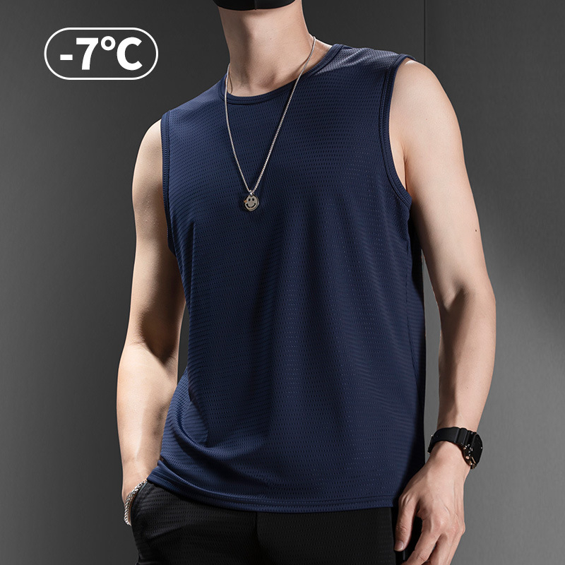 Muški tank top bez rukava, Ice Silk tkanina, labav kroj, jednobojni uzorak, Nylon/Poliamid 90%
